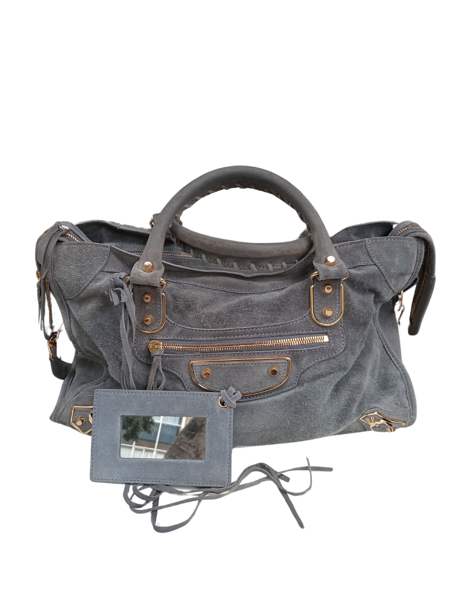 BalenciagBolso de Mano de Terciopelo Gris Balenciaga