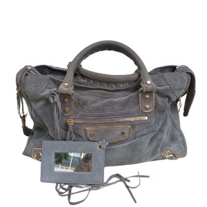 BalenciagBolso de Mano de Terciopelo Gris Balenciaga