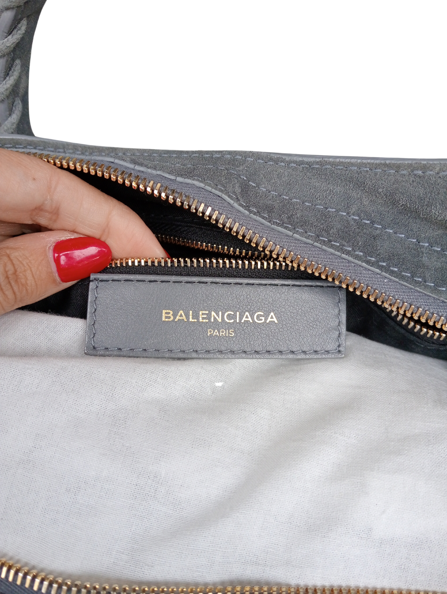 BalenciagBolso de Mano de Terciopelo Gris Balenciaga