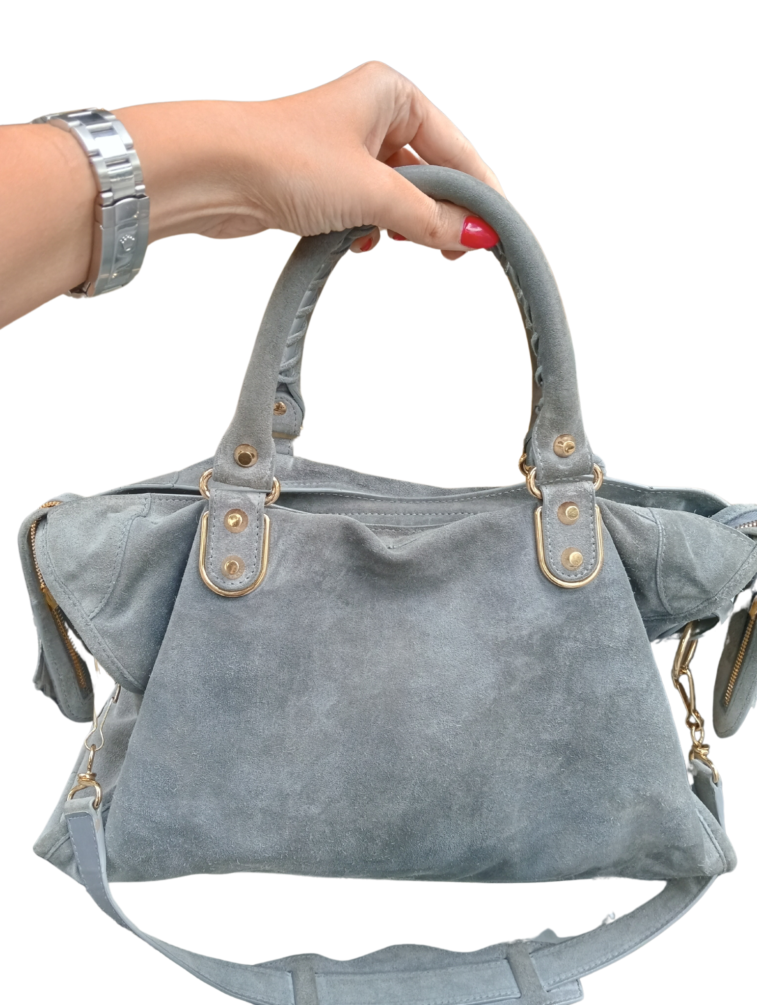 BalenciagBolso de Mano de Terciopelo Gris Balenciaga