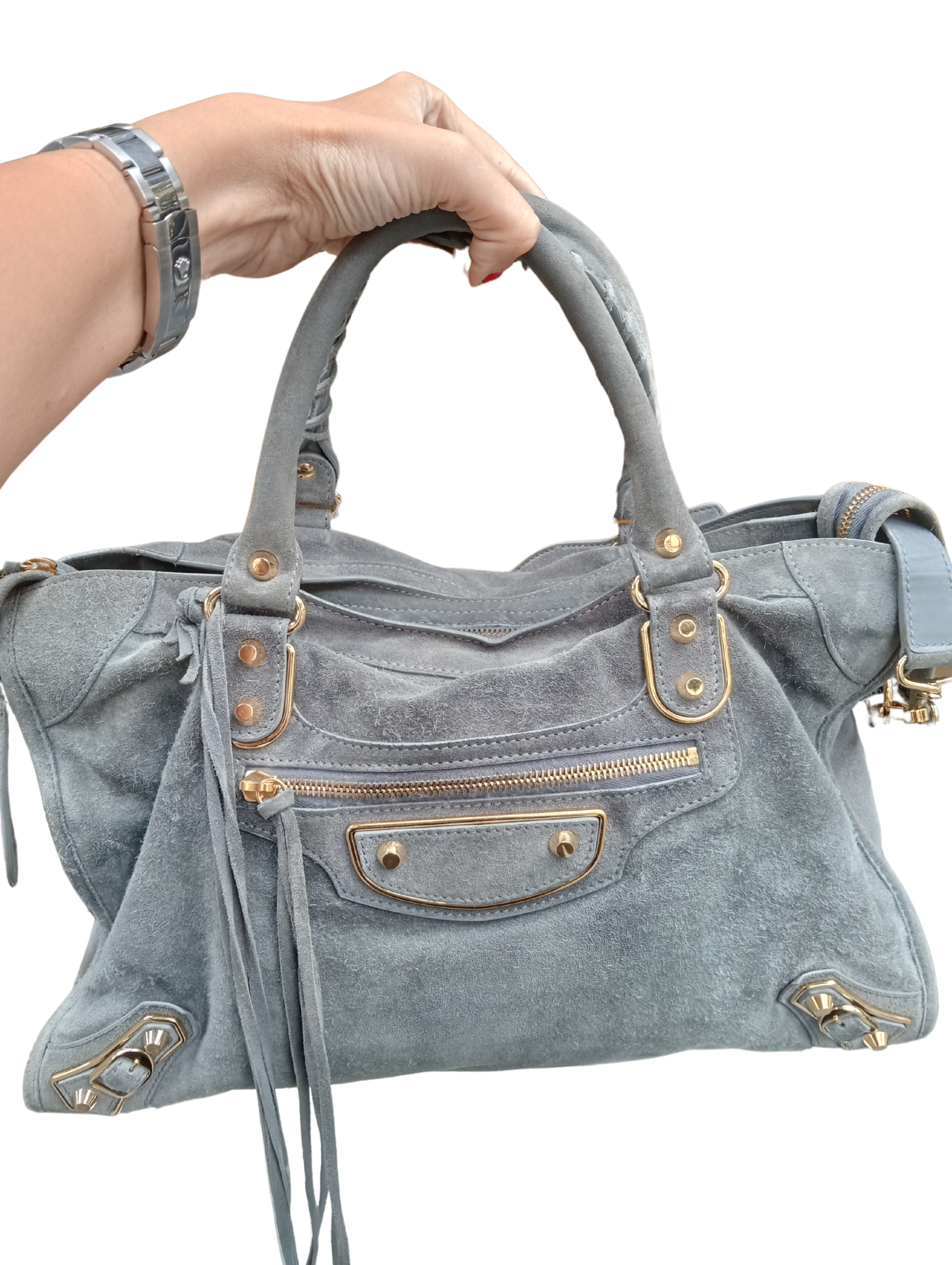 BalenciagBolso de Mano de Terciopelo Gris Balenciaga