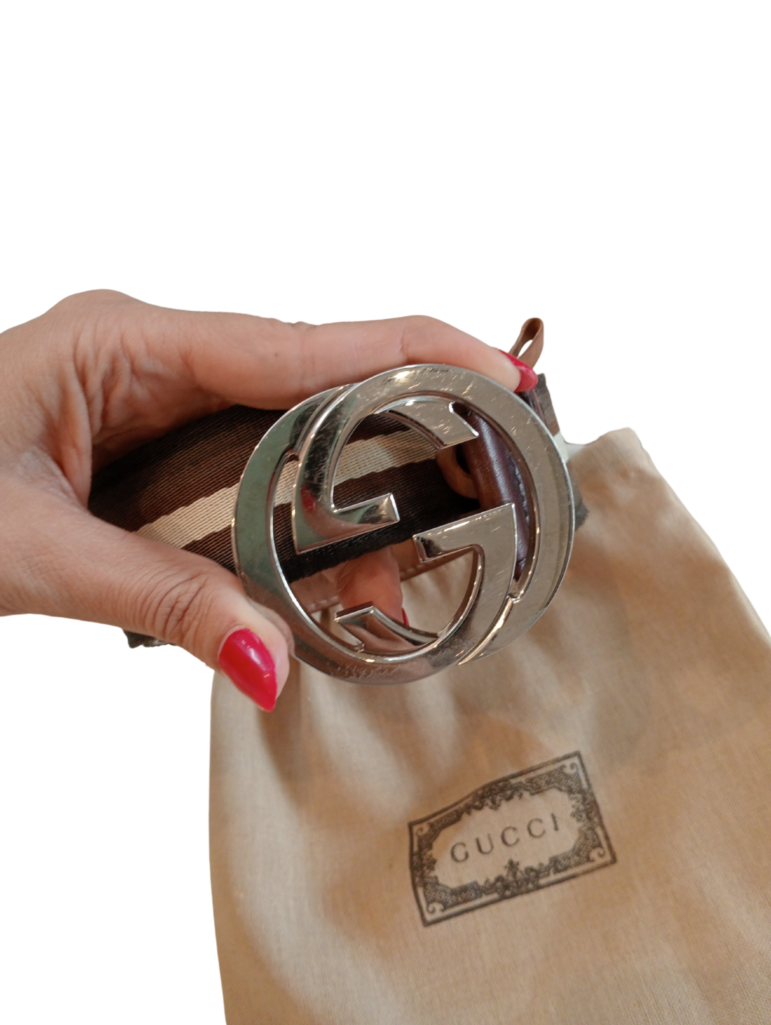 Cinturón Gucci Castaño Lienzo